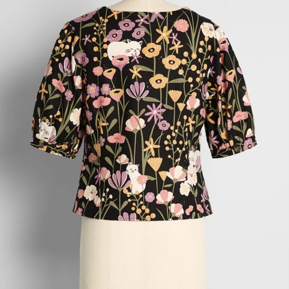 ModCloth x Princess Highway Floral Felines Button-Up Blouse Size 12 - Picture 2 of 10